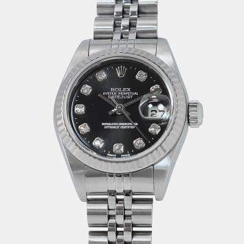 مملوكة مسبقًا Rolex Datejust 79174 Automatic Black 18k White Gold Stainless Steel Women's Wristwatch 26 mm