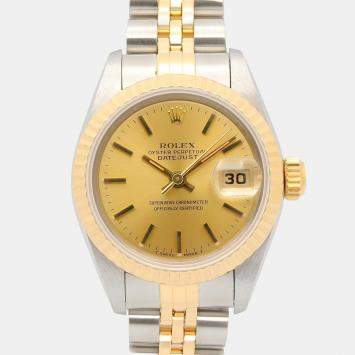 Pre Owned Rolex Datejust 69173 Automatic Champagne 18k Yellow Gold Stainless Steel Women's Wristwatch 26 mm