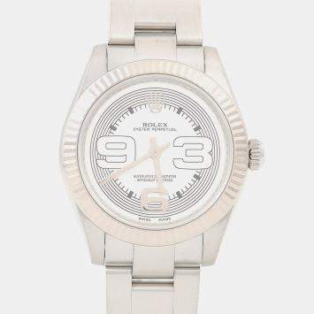 Pre Owned Rolex Oyster Perpetual 177234 Automatic Stainless Steel 18k White Gold Women's Wristwatch 31mm