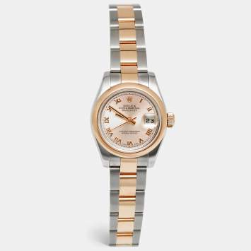 Pre Owned Rolex Datejust 179161 Pink Rose Dial 18K Everose Gold Oystersteel Women's Wristwatch 26 mm