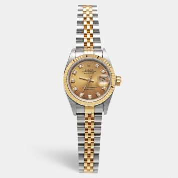 Pre Owned Rolex Datejust 69173 Champagne Dial Diamond 18k Yellow Gold Stainless Steel Women's Wristwatch 26 mm