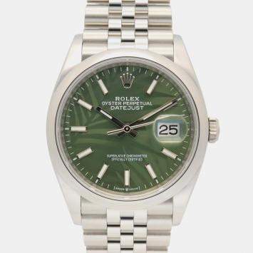 Pre Owned Rolex Datejust 126200 Green Stainless Steel Automatic Women's Watches 36mm