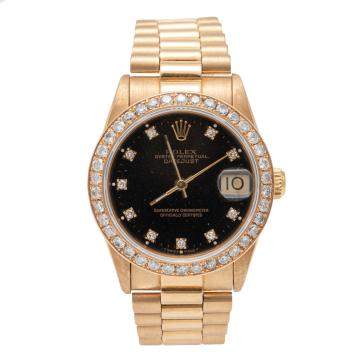 Pre Owned Rolex Black Dial Datejust Yellow Gold Diamond Dial & Bezel Women'S Watch 31MM