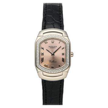 Pre Owned Rolex Pink Diamonds Bezel 18K White Gold Cellini Cellissima 6691/9 Women's Wristwatch 35x25mm 