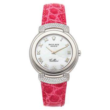 Pre Owned Rolex MOP Diamonds 18K White Gold Cellini Cellissima 6682/9 Women's Wristwatch 33 MM