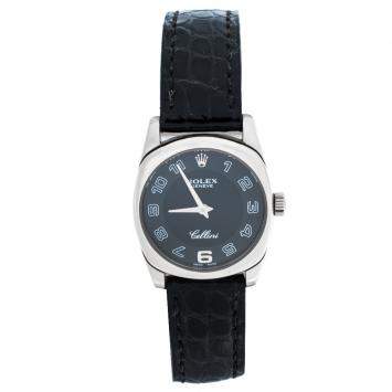 Pre Owned Rolex Black 18K White Gold Crocodile Leather Cellini Danaos 6229/9 Women's Wristwatch 25 mm