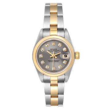 Pre Owned Rolex Rhodium Diamonds 18K Yellow Gold And Stainless Steel Datejust 79163 Women's Wristwatch 26 MM