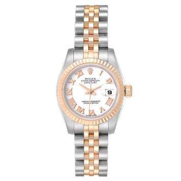 Pre Owned Rolex White 18K Rose Gold And Stainless Steel Datejust 179171 Women's Wristwatch 26 MM