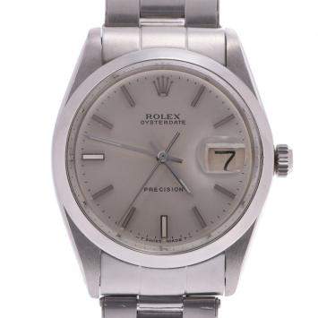 Pre Owned Rolex Silver Stainless Steel Oyster Date Precision 6694 Men's Wristwatch 34MM