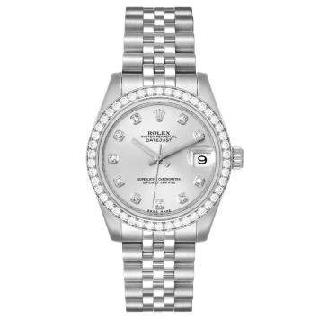 Pre Owned Rolex Silver Diamonds 18K White Gold And Stainless Steel Datejust 178384 Women's Wristwatch 31 MM