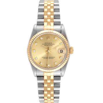 Pre Owned Rolex Champagne Diamonds 18K Yellow Gold And Stainless Steel Datejust 68273 Women's Wristwatch 31 MM