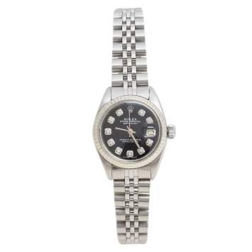 Pre Owned Rolex Black Stainless Steel Datejust Diamond 6916 Women's Wristwatch 26 mm