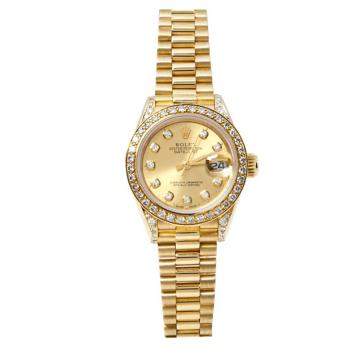 Pre Owned Rolex Champagne 18K Yellow Gold Diamond Datejust 69158 Women's Watch 26 mm