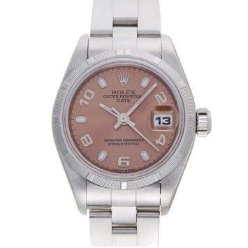 Pre Owned Rolex Pink Stainless Steel Oyster Perpetual Date 79190 Women's Wristwatch 26 MM