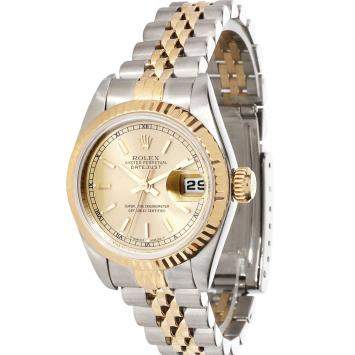 مملوكة مسبقًا Rolex Champagne 18K Yellow Gold And Stainless Steel Datejust 69173 Women's Wristwatch 26 MM