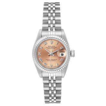 Pre Owned Rolex Salmon 18K White Gold Datejust 69174 Women's Wristwatch 26 MM