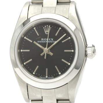 Pre Owned Rolex Black Stainless Steel Oyster Perpetual 76080 Automatic Women's Wristwatch 24 MM