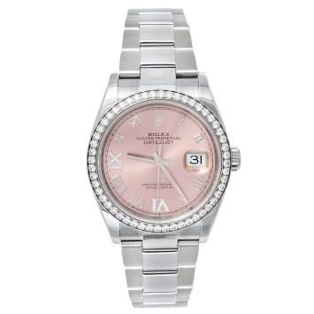 Pre Owned Rolex Pink 18K White Gold & Stainless Steel Diamonds Oyster Perpetual Datejust 126284RBR Women's Wristwatch 36 mm