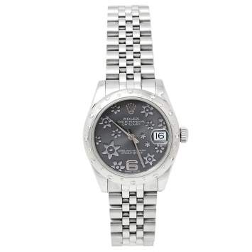 Pre Owned Rolex Floral Rhodium 18K White Gold Stainless Steel Diamond Datejust 178344RFJ Women's Wristwatch 31 mm