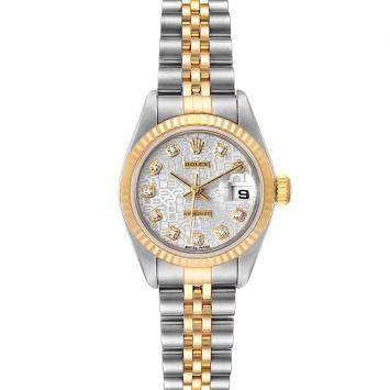Pre Owned Rolex Silver Diamonds 18K Yellow Gold And Stainless Steel Datejust 79173 Women's Wristwatch 26 MM