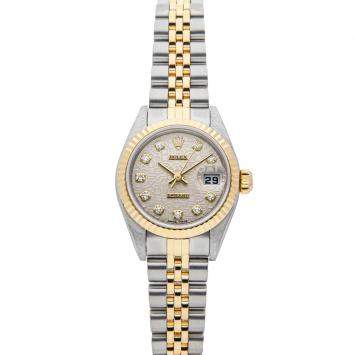 Pre Owned Rolex Silver Diamonds 18K Yellow Gold And Stainless Steel Datejust 79173 Women's Wristwatch 26 MM