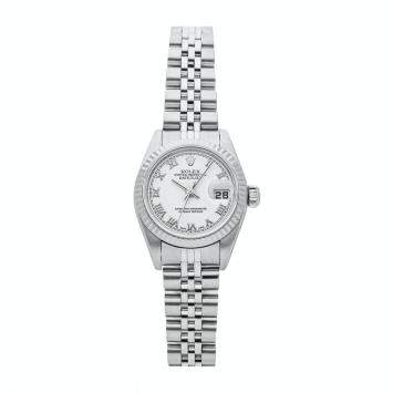 Pre Owned Rolex White 18k White Gold And Stainless Steel Datejust 79174 Women's Wristwatch 26 MM