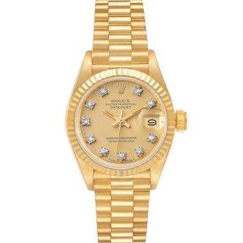Pre Owned Rolex Diamonds 18K Yellow Gold President Datejust 69178 Women's Wristwatch 26 MM
