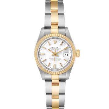 Pre Owned Rolex White 18K Yellow Gold And Stainless Steel Datejust 79173 Women's Wristwatch 26 MM