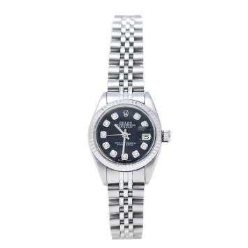 Pre Owned Rolex Black Stainless Steel Datejust Diamond 6916 Women's Wristwatch 26 mm