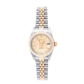 Pre Owned Rolex Champagne 18K Yellow Gold & Stainless Steel Diamonds Datejust 69173 Automatic Women's Wristwatch 26 mm	