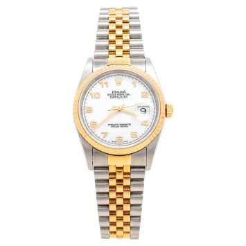 Pre Owned Rolex White 18k Yellow Gold and Stainless Steel Datejust 16233 Men's Wristwatch 36 mm 
