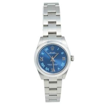 Pre Owned Rolex Blue Stainless Steel Oyster Perpetual 177200 Women's Wristwatch 31 mm