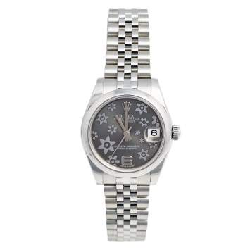 Pre Owned Rolex Rhodium Floral Stainless Steel Datejust 178240 Women's Wristwatch 31 mm