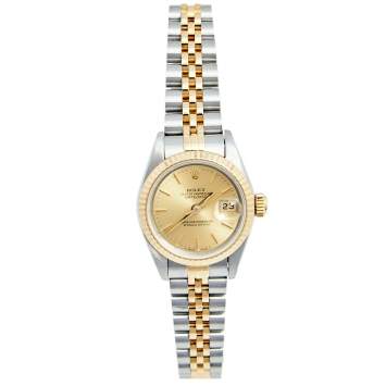 مملوكة مسبقًا Rolex Champagne 18K Yellow Gold And Stainless Steel Datejust 69173 Women's Wristwatch 26 MM