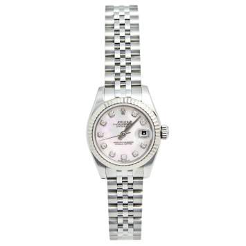 Pre Owned Rolex MOP Diamonds 18K White Gold Stainless Steel Datejust 179174 Women's Wristwatch 26 MM