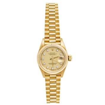 Pre Owned Rolex Champagne 18K Yellow Gold Diamond President Datejust 69178 Women's Wristwatch 26 MM