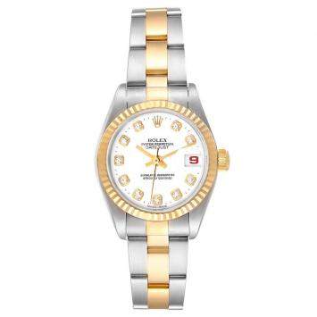 Pre Owned Rolex White Diamonds 18k Yellow Gold And Stainless Steel Datejust 79173 Women's Wristwatch 26 MM