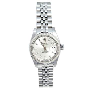 Pre Owned Rolex Silver 18K White Gold Stainless Steel Datejust 179174 Women's Wristwatch 26 MM