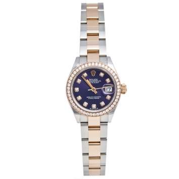 Pre Owned Rolex Aubergine 18K Everose Gold Stainless Steel Diamond Datejust 279381RBR-0015 Women's Wristwatch 28 mm