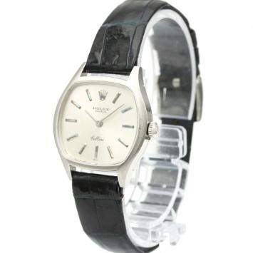 Pre Owned Rolex Silver 18K White Gold Cellini 3801 Quartz Women's Wristwatch 26 MM