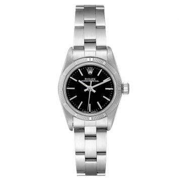 Pre Owned Rolex Black Stainless Steel Oyster Perpetual 67230 Women's Wristwatch 24 MM