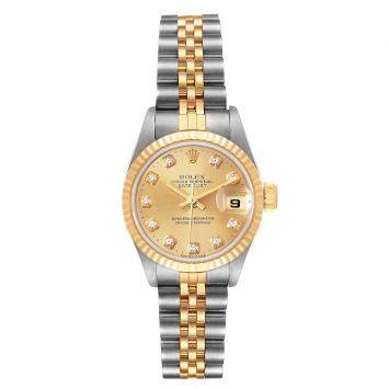 Pre Owned Rolex Champagne Diamonds 18K Yellow Gold And Stainless Steel Datejust 69173 Women's Wristwatch 26 MM