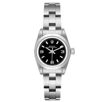 Pre Owned Rolex Black Stainless Steel Oyster Perpetual 67180 Automatic Women's Wristwatch 24 MM