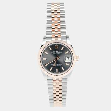 Pre Owned Rolex Slate 18K Everose Gold Stainless Steel Datejust M278271-0018 Women's Wristwatch 31 mm