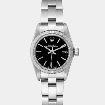 Pre Owned Rolex Black Stainless Steel Oyster Perpetual 67230 Women's Wristwatch 24 mm