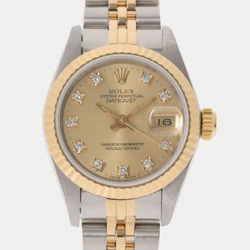 Pre Owned Rolex Champagne Diamonds 18K Yellow Gold And Stainless Steel Datejust 69173 Women's Wristwatch 26 MM