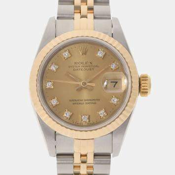 Pre Owned Rolex Champagne Diamonds 18K Yellow Gold And Stainless Steel Datejust 69173 Women's Wristwatch 26 MM
