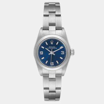 Pre Owned Rolex Blue Stainless Steel Oyster Perpetual 76080 Women's Wristwatch 24 MM