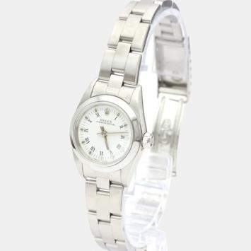 Pre Owned Rolex White Stainless Steel Oyster Perpetual 76080 Automatic Women's Wristwatch 24 MM