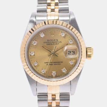 Pre Owned Rolex Champagne 18K Yellow Gold And Stainless Steel Datejust 69173 Women's Wristwatch 26 mm